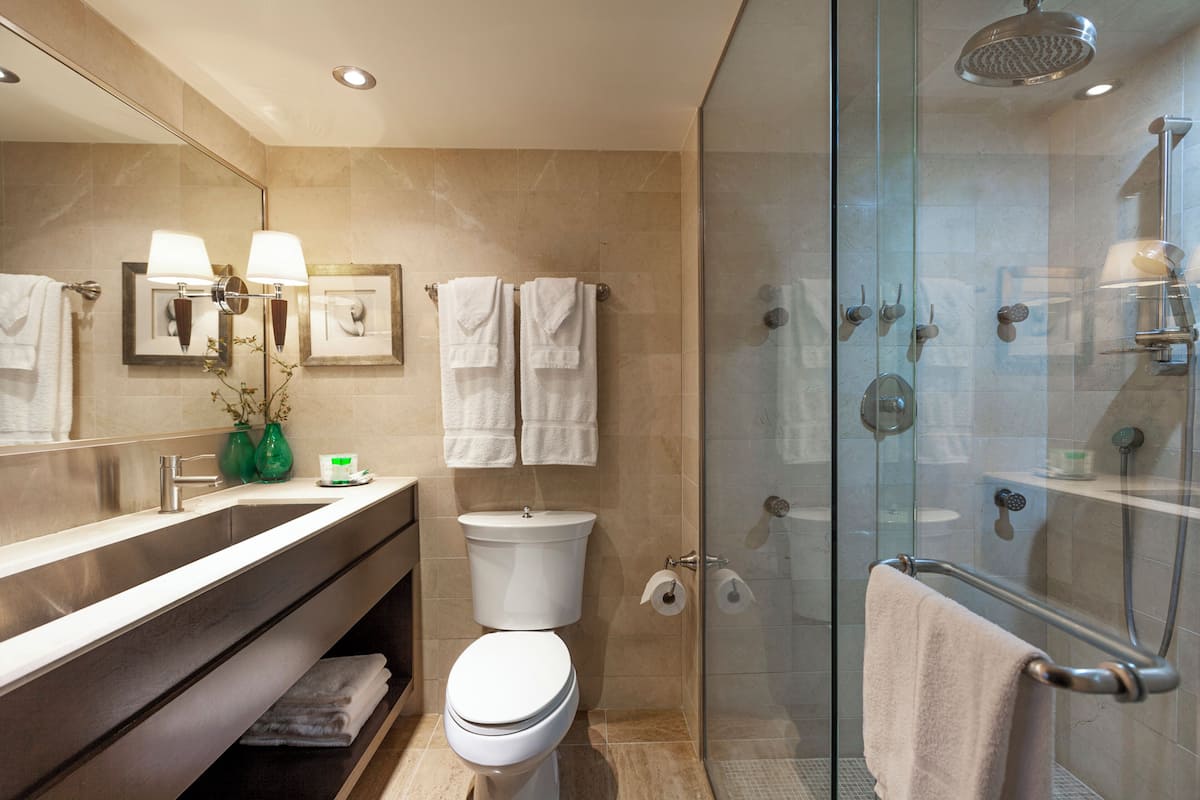 Room (PRESTIGE) | Bathroom | Combined shower/bathtub, eco-friendly toiletries, hair dryer, towels