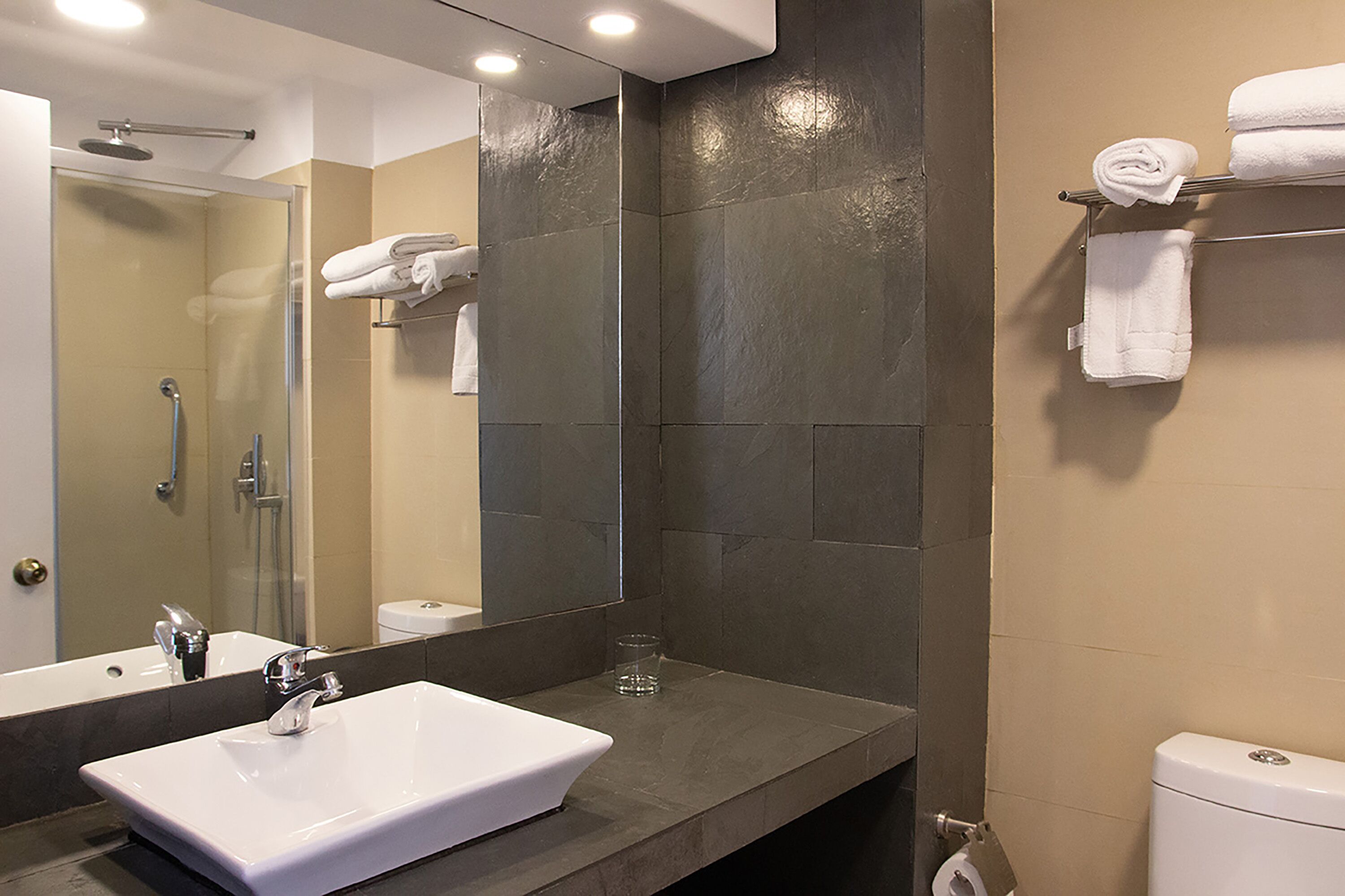 shower, rainfall showerhead, free toiletries, hair dryer