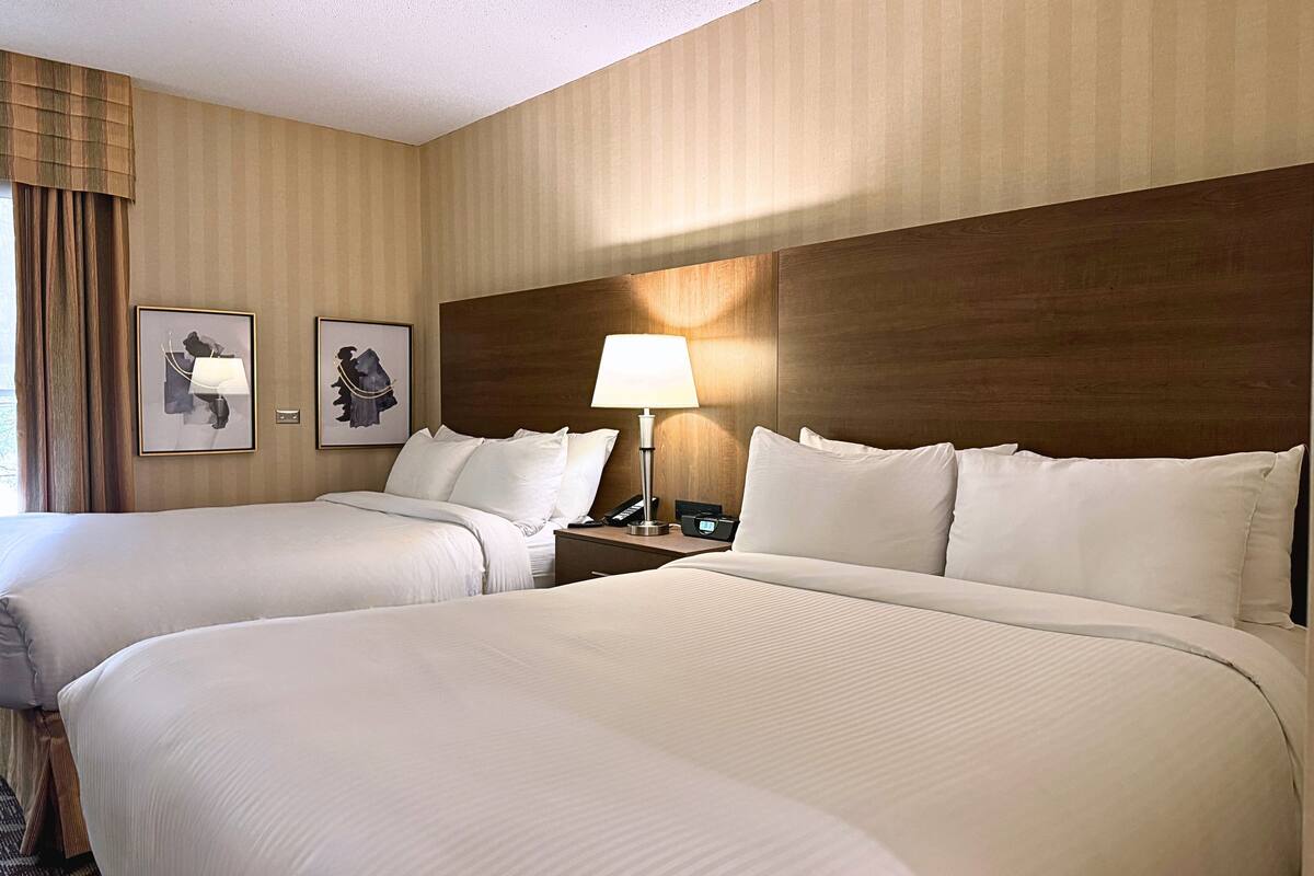 executive room, 2 queen beds | 1 bedroom, desk, laptop workspace, blackout curtains