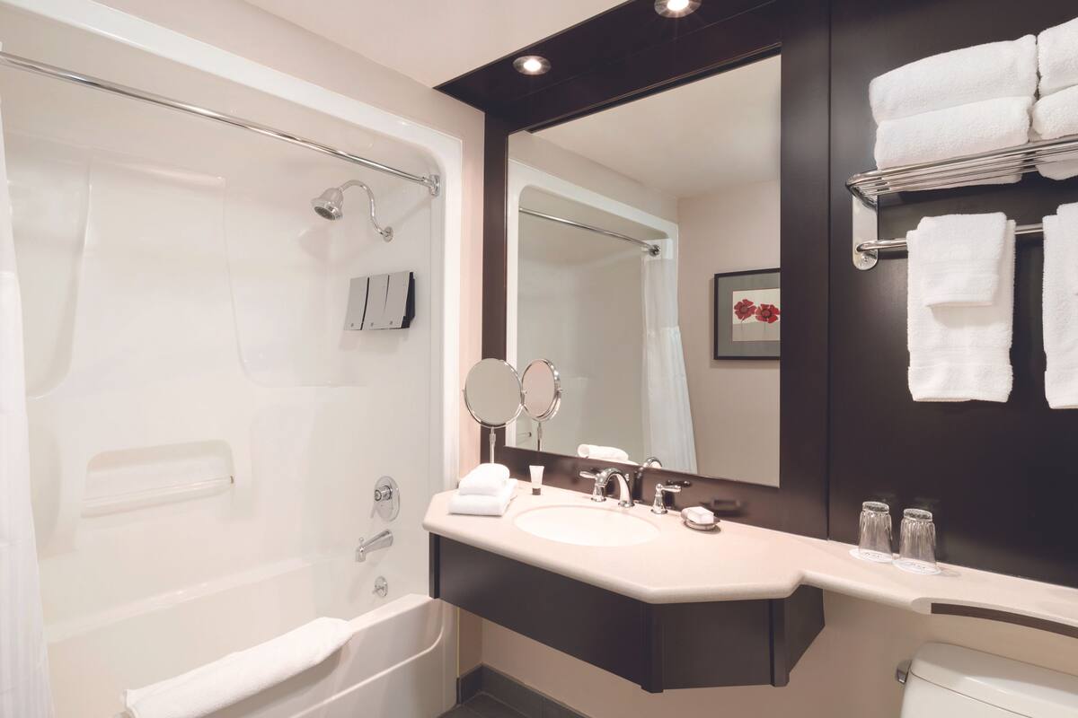 free toiletries, hair dryer, towels, soap