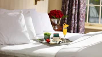 Desk, laptop workspace, blackout curtains, iron/ironing board