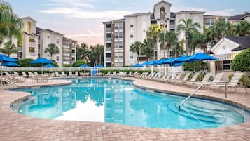 2 outdoor pools, a heated pool, pool cabanas (surcharge)