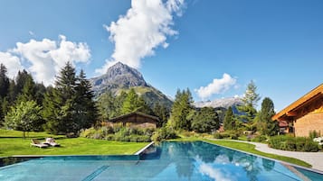 Indoor pool, outdoor pool, sun loungers