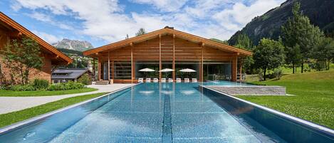 Indoor pool, outdoor pool, sun loungers