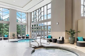 Indoor pool, outdoor pool, open 7:00 AM to 9:00 PM, pool umbrellas