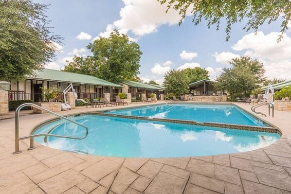Indoor pool, outdoor pool, pool loungers