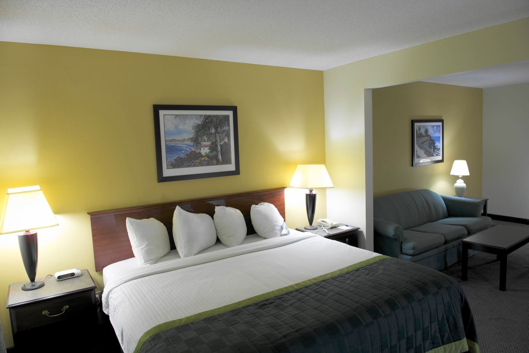 Desk, laptop workspace, iron/ironing board, free cribs/infant beds