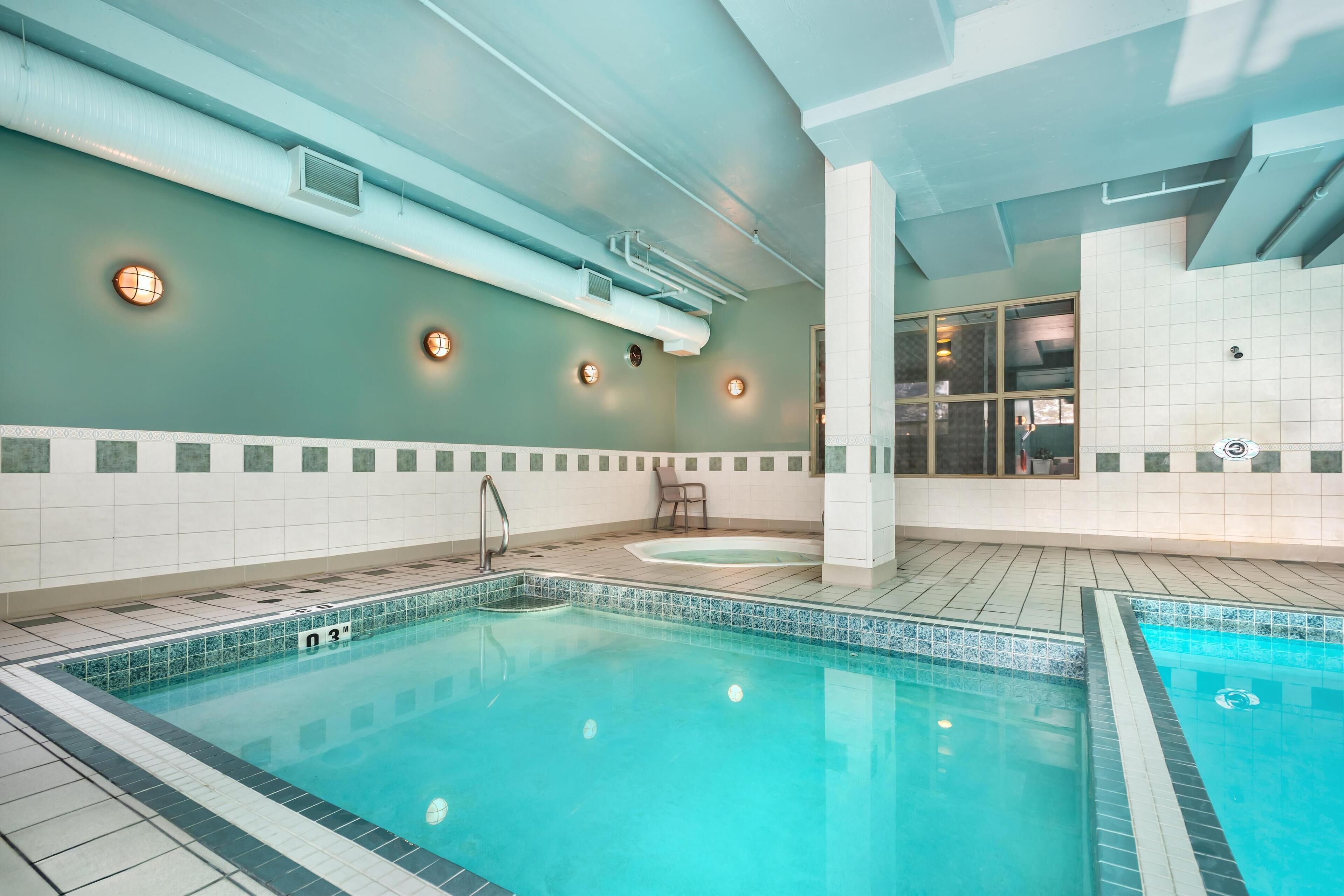indoor pool, pool loungers
