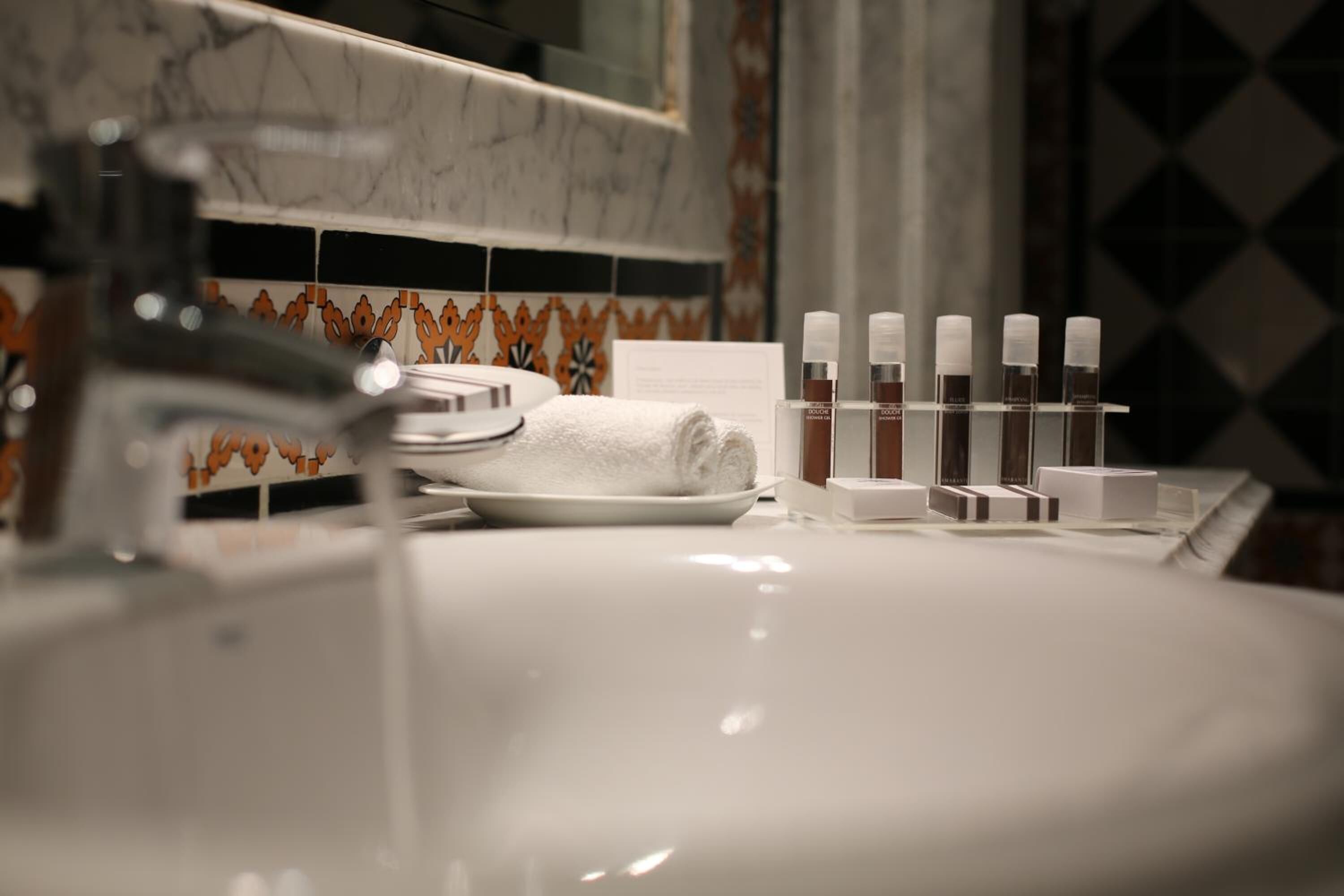 free toiletries, hair dryer, towels