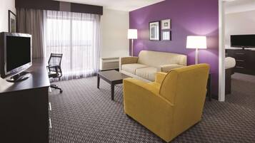 Premium bedding, pillowtop beds, desk, laptop workspace