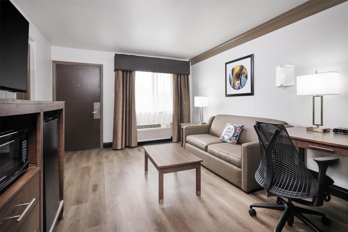 suite, 1 king bed, non smoking, refrigerator & microwave (with sofabed) | 1 bedroom, premium bedding, in-room safe, desk