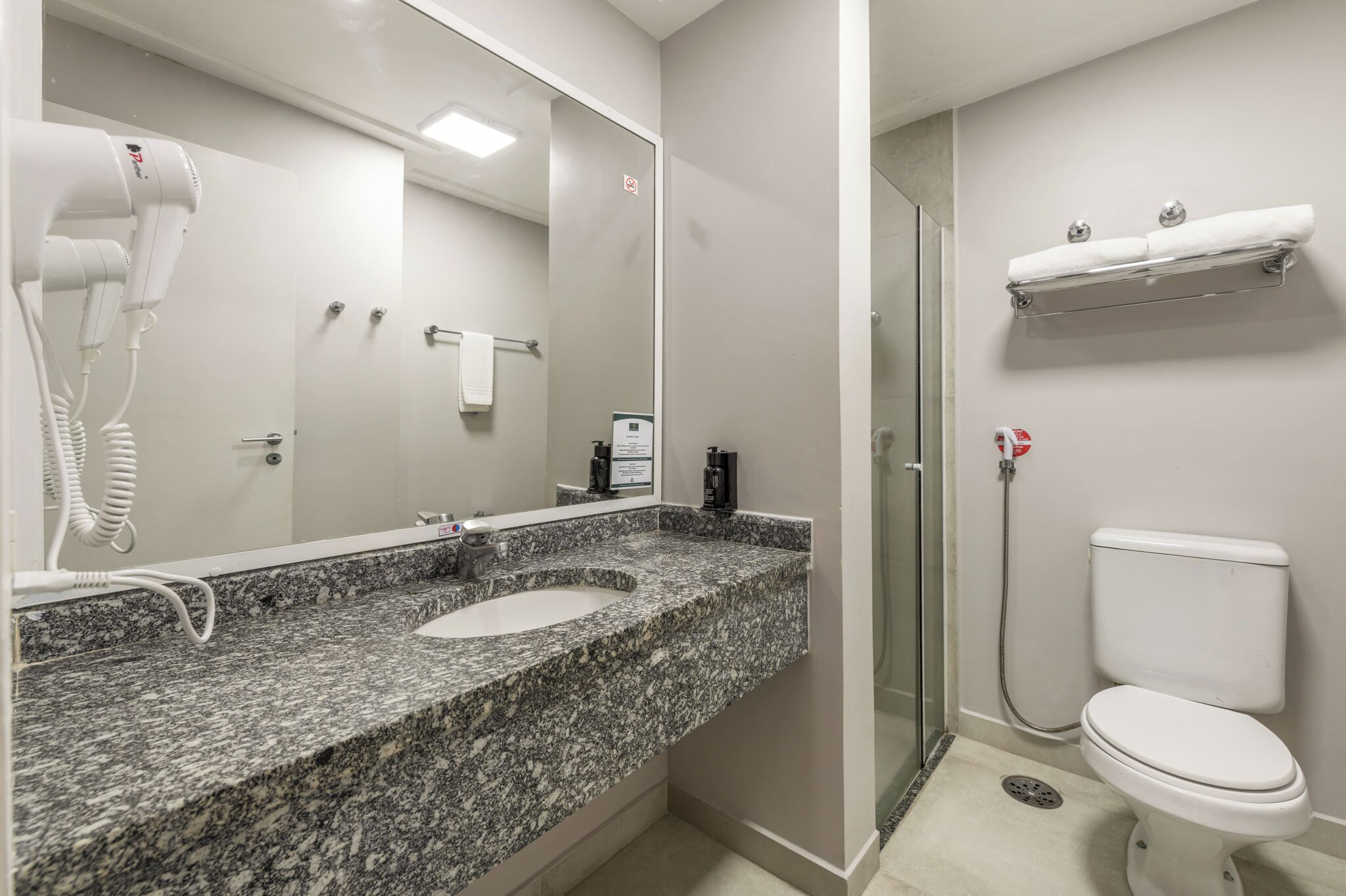 executive double room (clean) | bathroom | shower, rainfall showerhead, hair dryer, towels