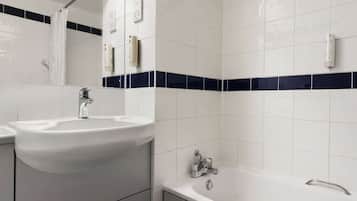 Shower, eco-friendly toiletries, hair dryer, towels