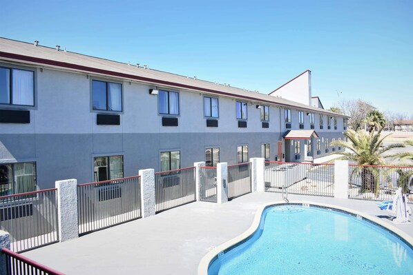 Seasonal outdoor pool, pool umbrellas, sun loungers