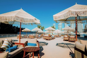 Private beach, sun loungers, beach umbrellas, beach towels