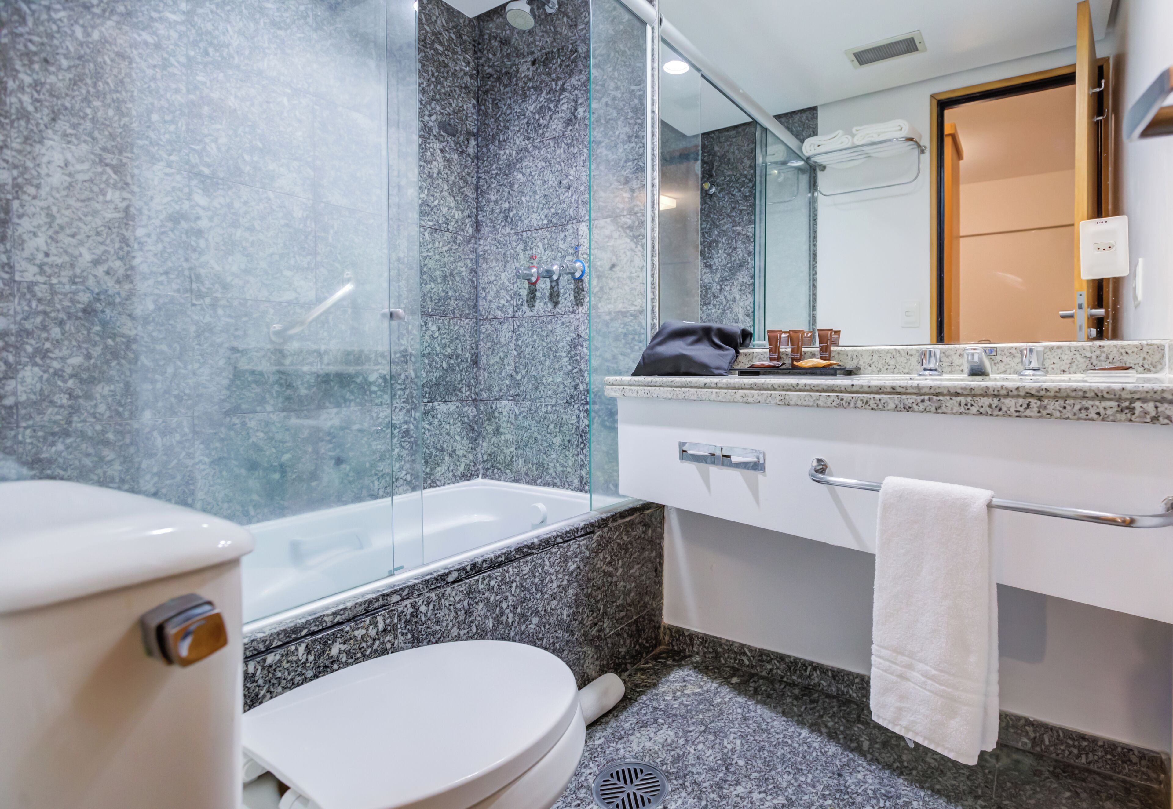 free toiletries, hair dryer, towels