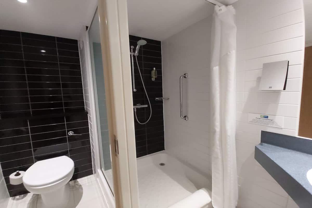 shower, free toiletries, hair dryer, towels