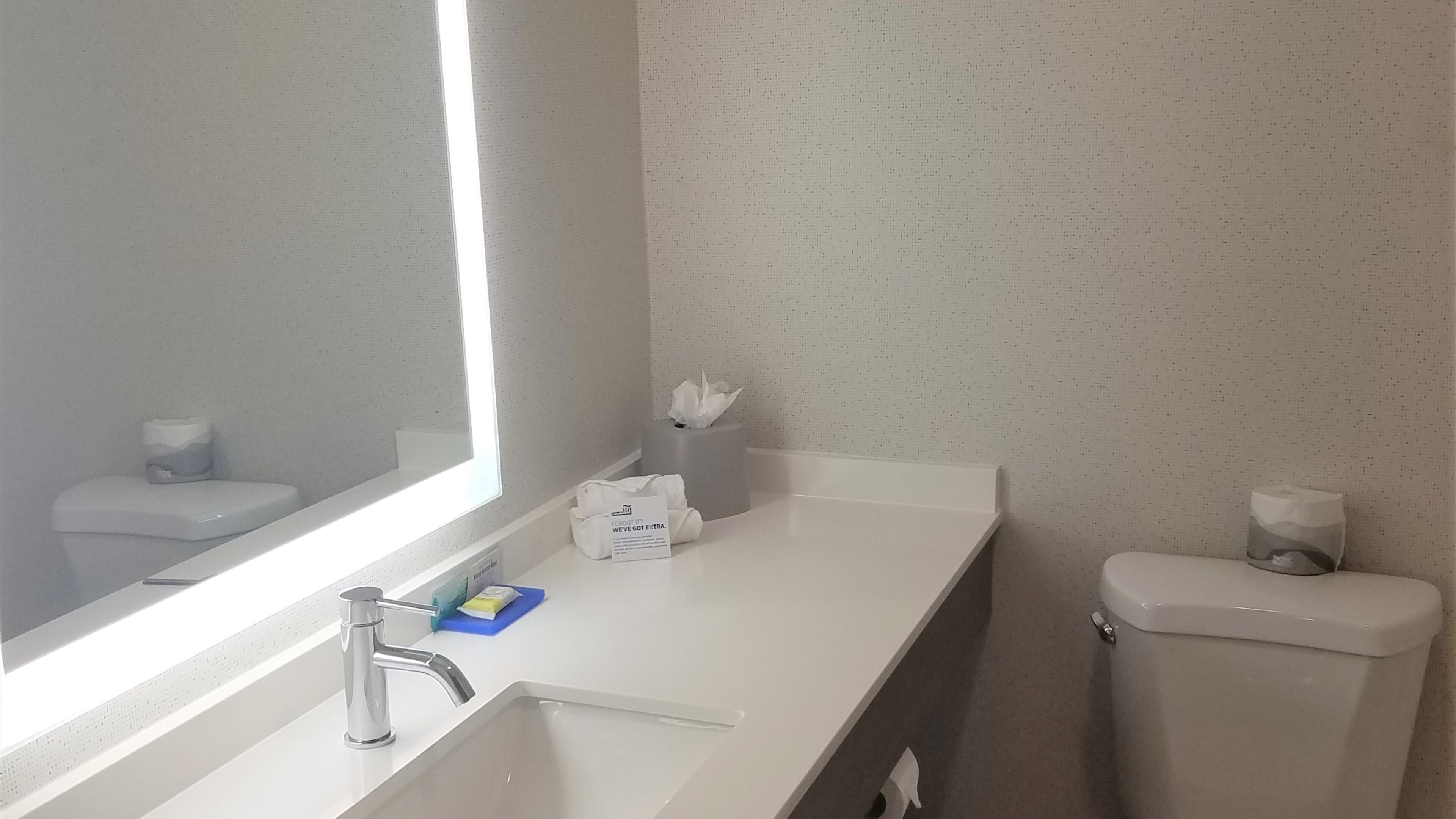 combined shower/bathtub, free toiletries, hair dryer, towels