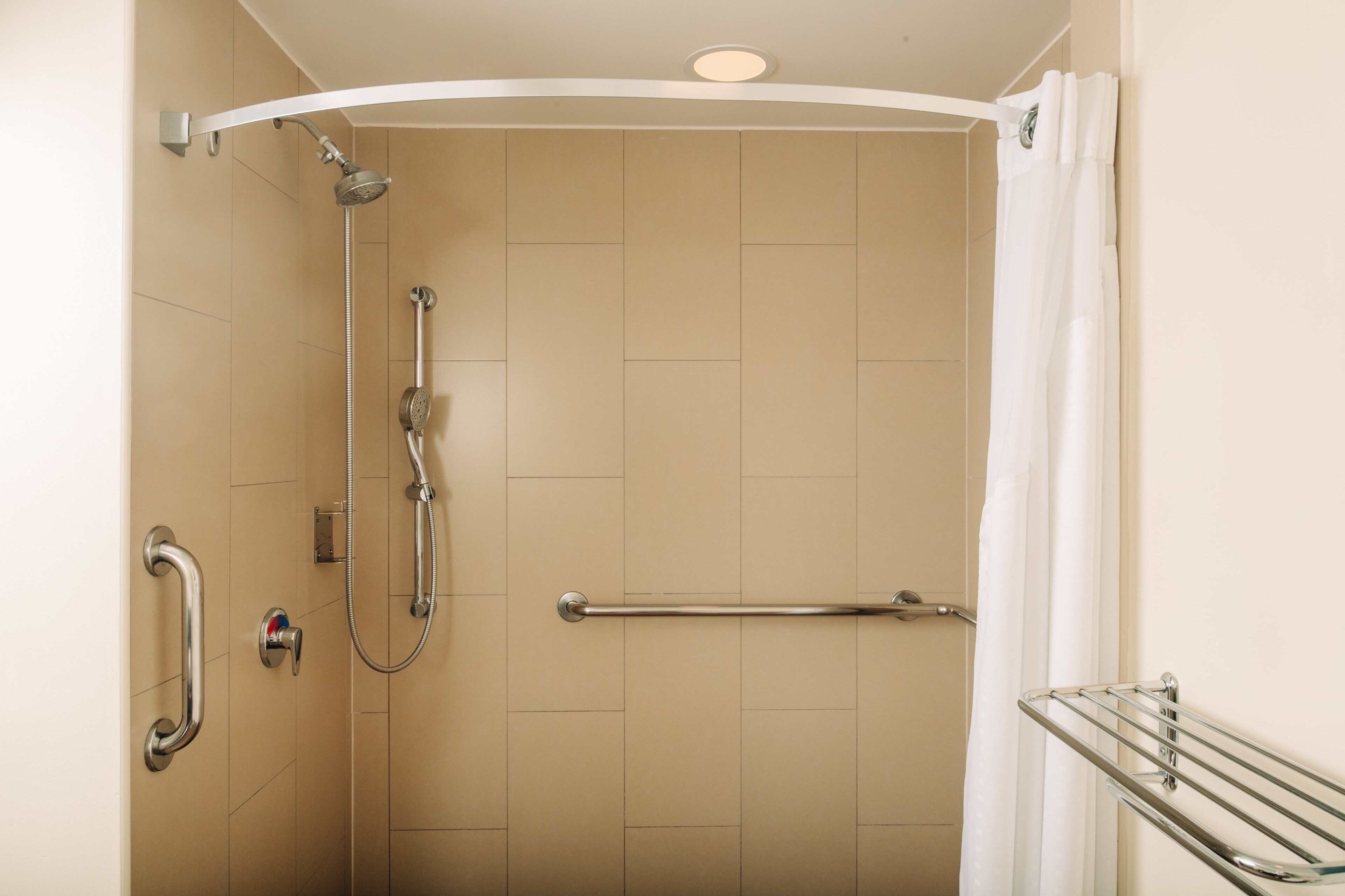 standard room, 1 king bed, accessible (roll-in shower) | bathroom shower