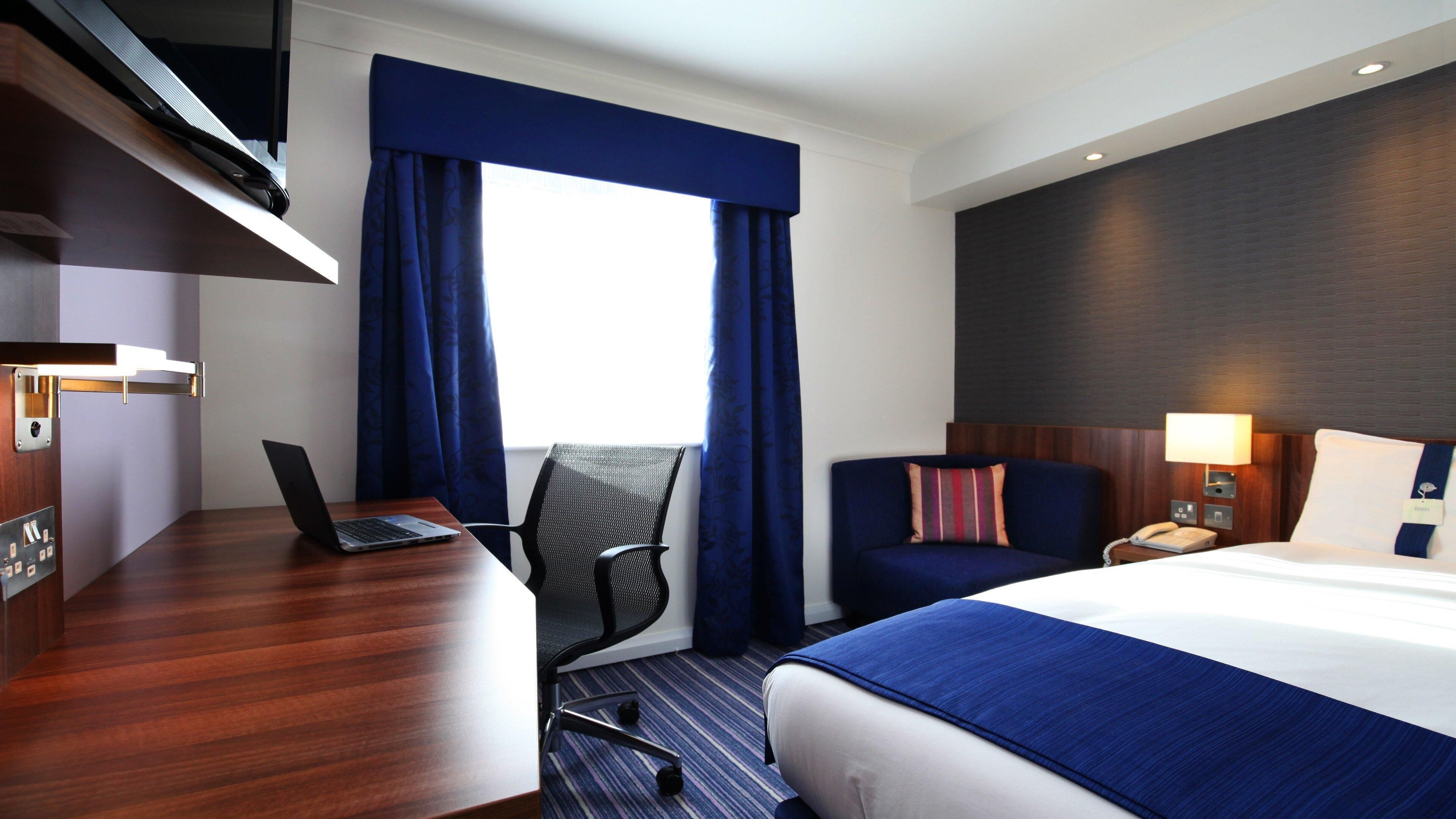 In-room safe, desk, laptop workspace, blackout curtains