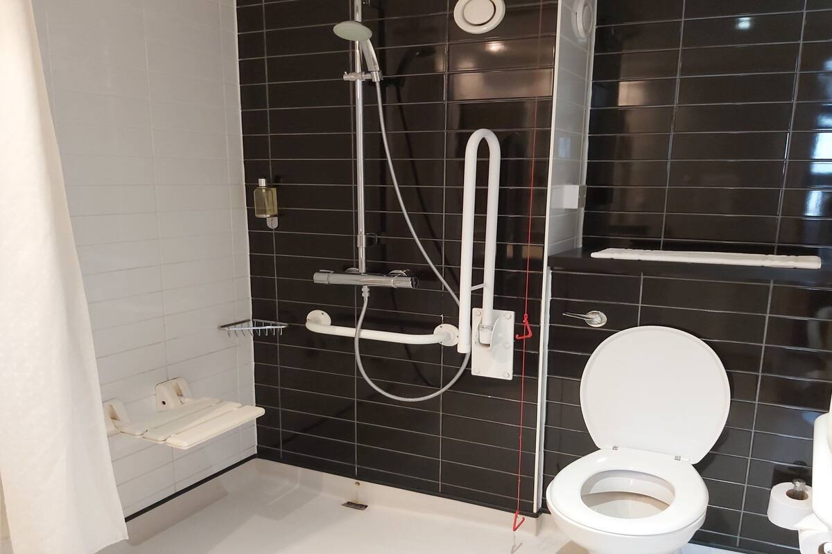 room, 1 double bed, accessible | bathroom | shower, eco-friendly toiletries, hair dryer, towels