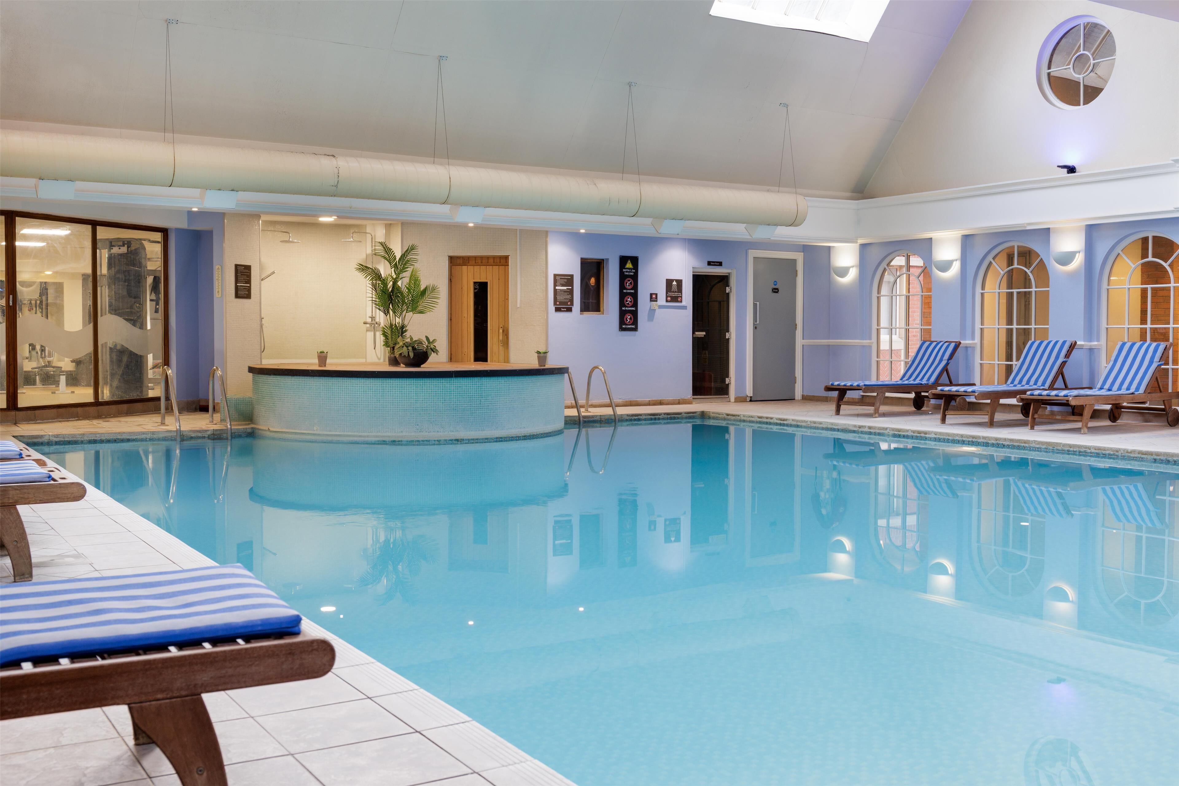 Indoor pool, open 6:30 AM to 8:30 PM, sun loungers