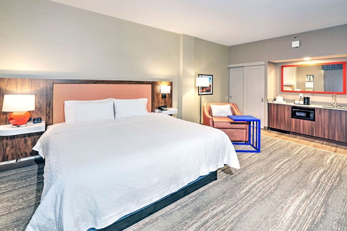Premium bedding, desk, blackout curtains, iron/ironing board
