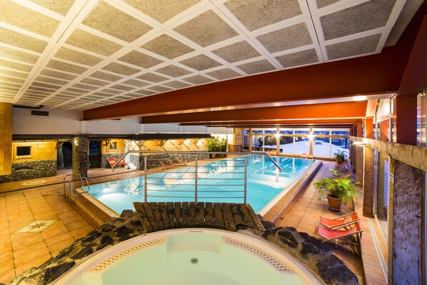 Indoor pool, open 8:30 AM to 9:00 PM, pool loungers