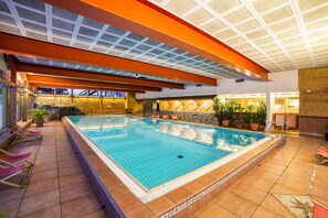 Indoor pool, open 8:30 AM to 9:00 PM, pool loungers