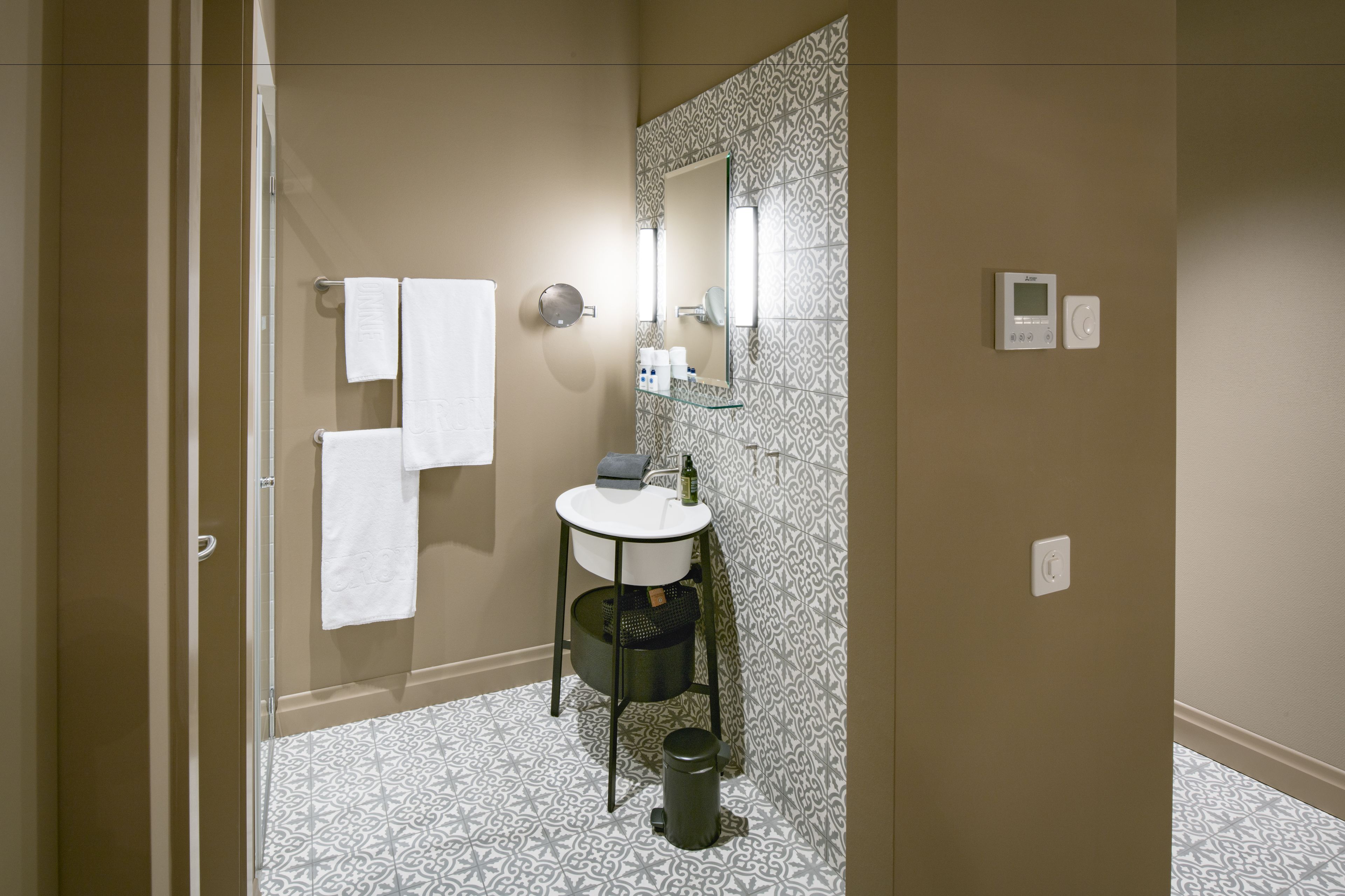 shower, rainfall showerhead, designer toiletries, hair dryer