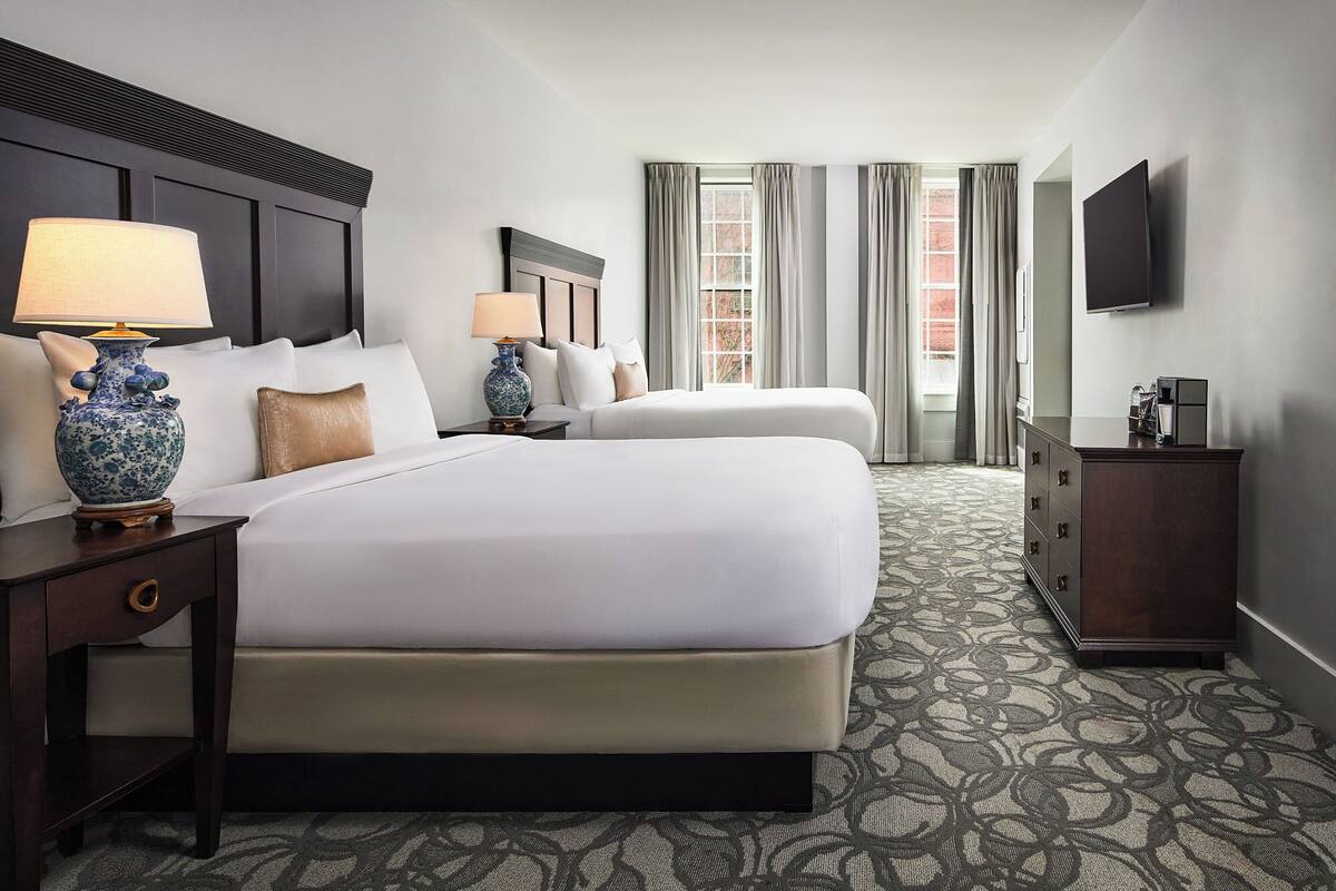 room, 2 queen beds | 1 bedroom, in-room safe, desk, laptop workspace