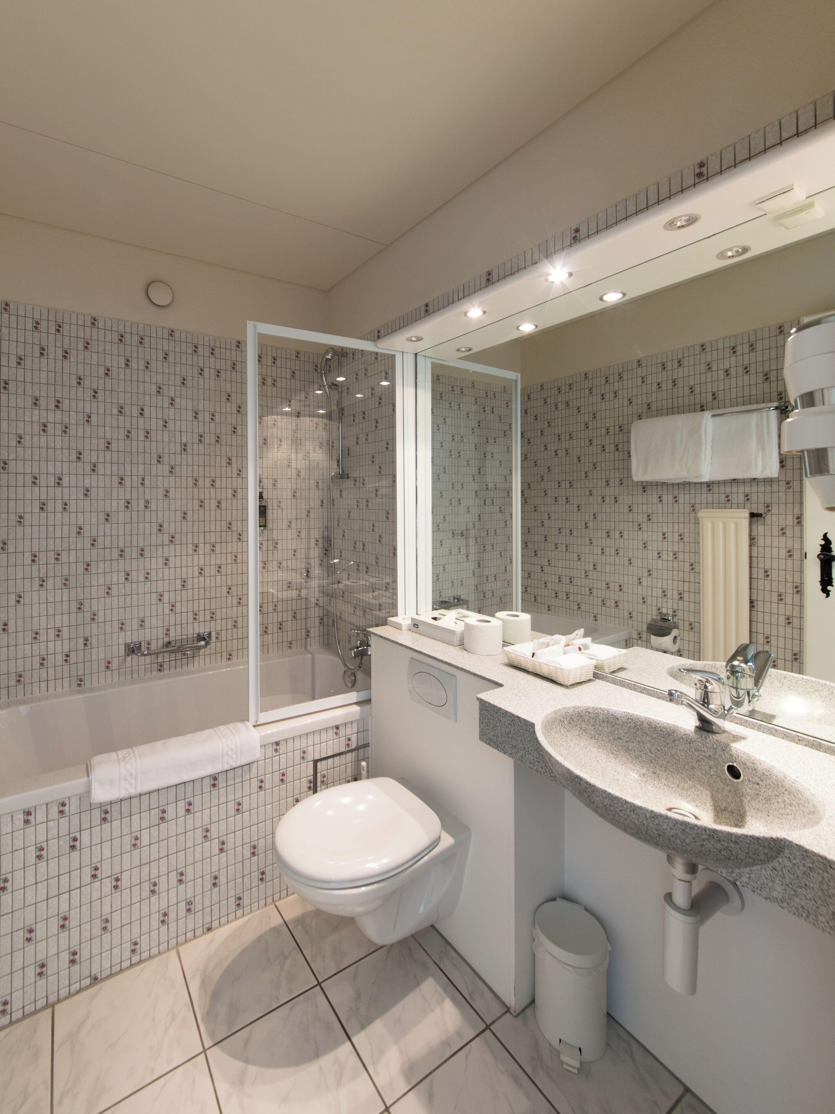 free toiletries, hair dryer, towels