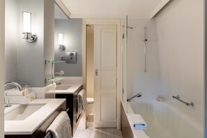 Designer toiletries, hair dryer, bathrobes, slippers