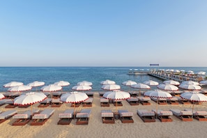 Private beach, sun loungers, beach umbrellas, beach towels