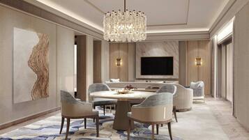 Suite, 1 chambre, piscine privée | Salle à manger