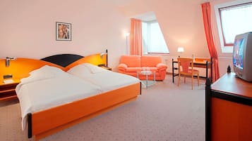 Desk, blackout drapes, iron/ironing board, free WiFi