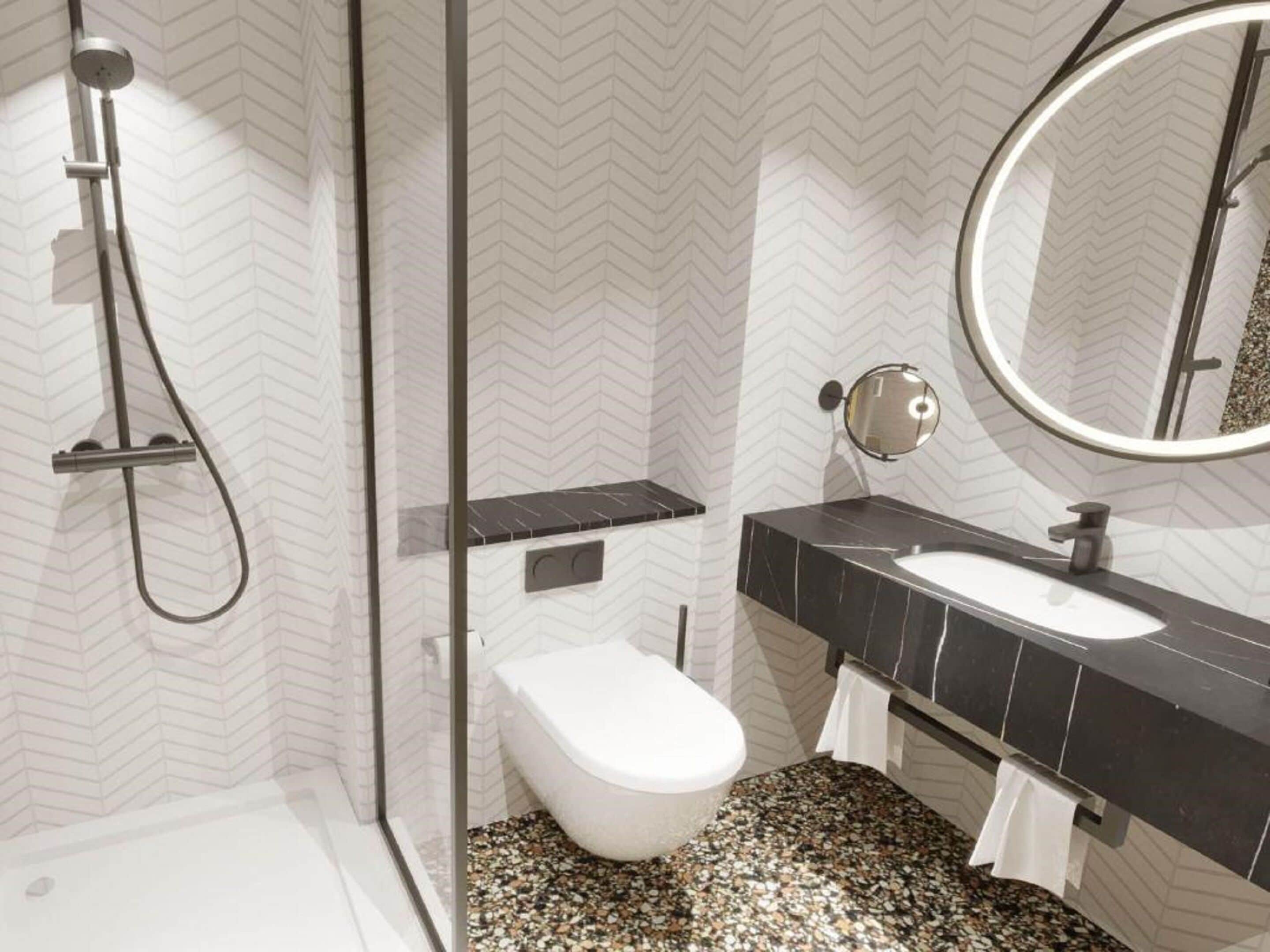 combined shower/bathtub, eco-friendly toiletries, hair dryer, towels