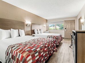 Deluxe Room, 2 Queen Beds, Non Smoking | Desk, cribs (free), WiFi (free), bed sheets