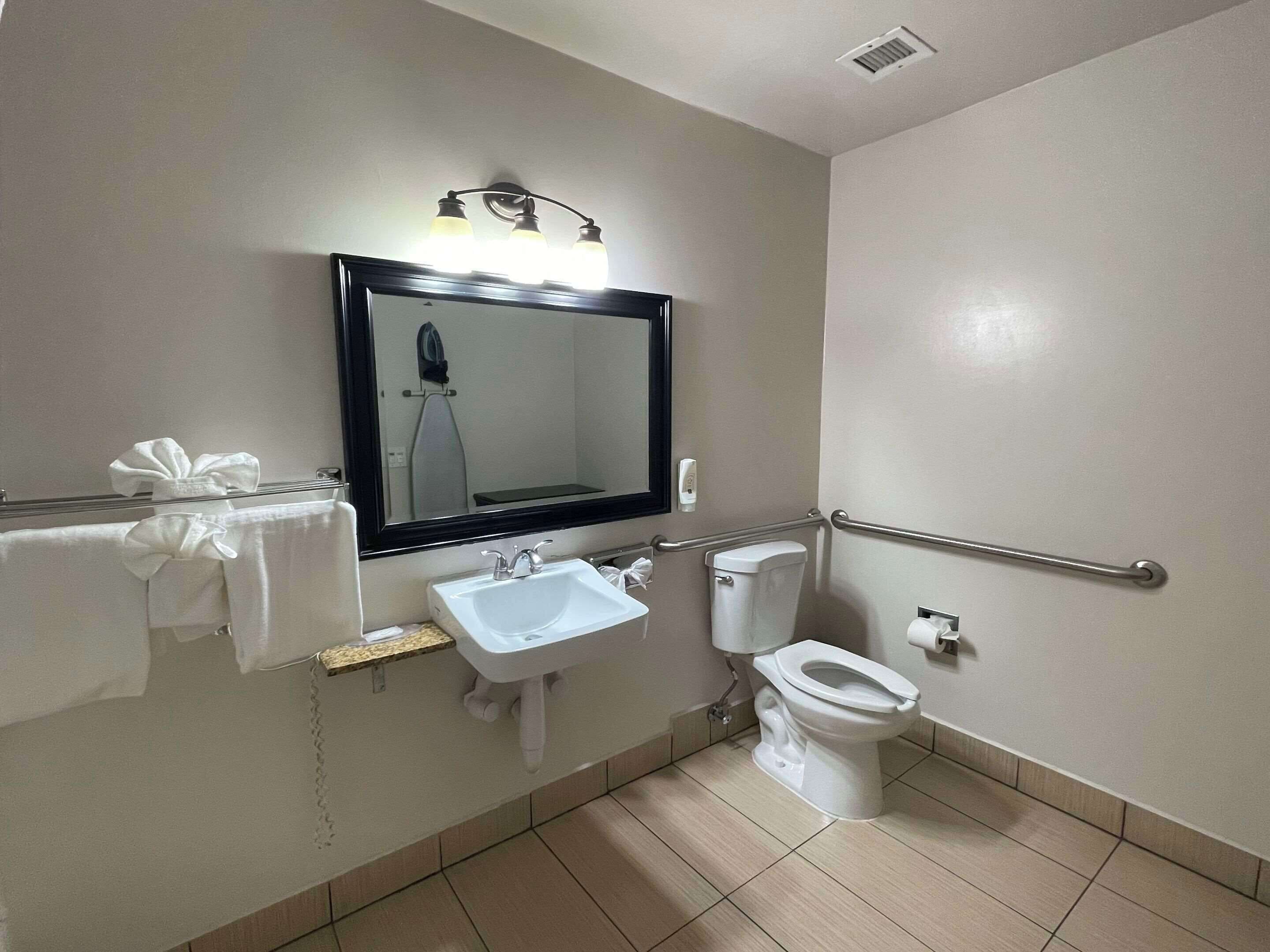 standard room, 1 king bed, accessible, non smoking (accessible tub) | bathroom | combined shower/bathtub, free toiletries, hair dryer, towels