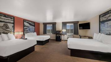 Desk, laptop workspace, free WiFi, bed sheets