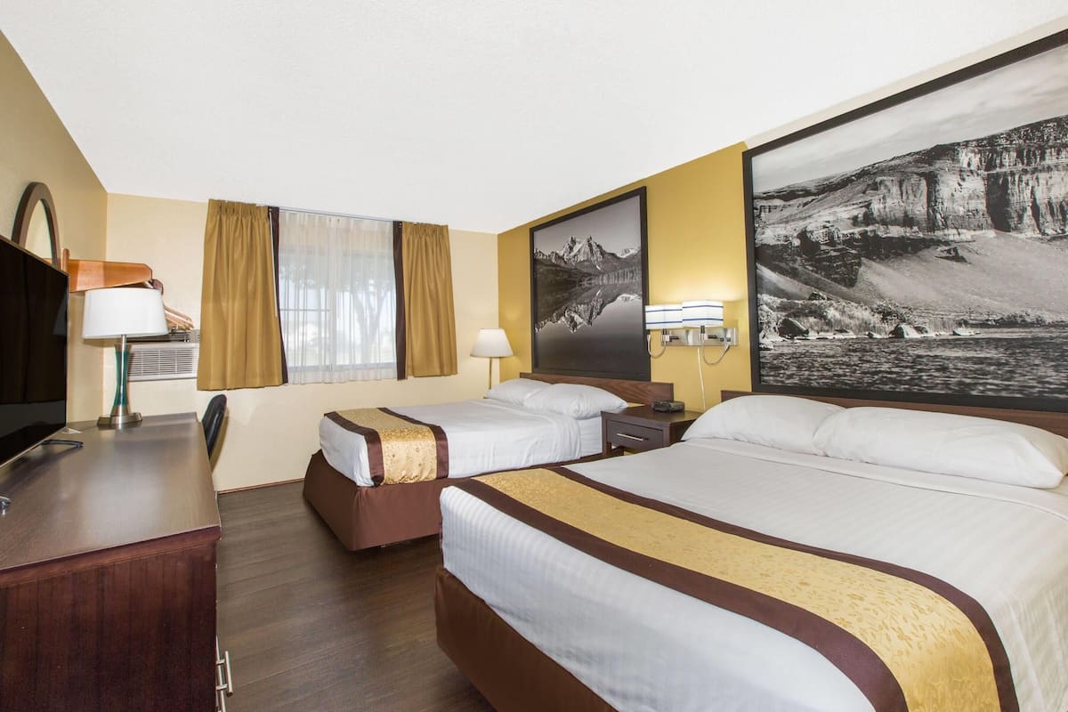 Room, 2 Queen Beds, Non Smoking (Pet-Friendly) | Desk, laptop workspace, iron/ironing board, free cribs/infant beds