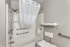 Room, 1 Queen Bed, Accessible, Non Smoking (Accessible) | Bathroom | Combined shower/bathtub, hair dryer, towels - Super 8 by Wyndham Evansville East (Evansville)
