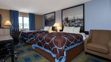Pillowtop beds, desk, laptop workspace, blackout drapes