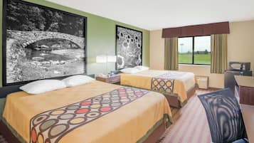 Desk, blackout curtains, free cots/infant beds, rollaway beds