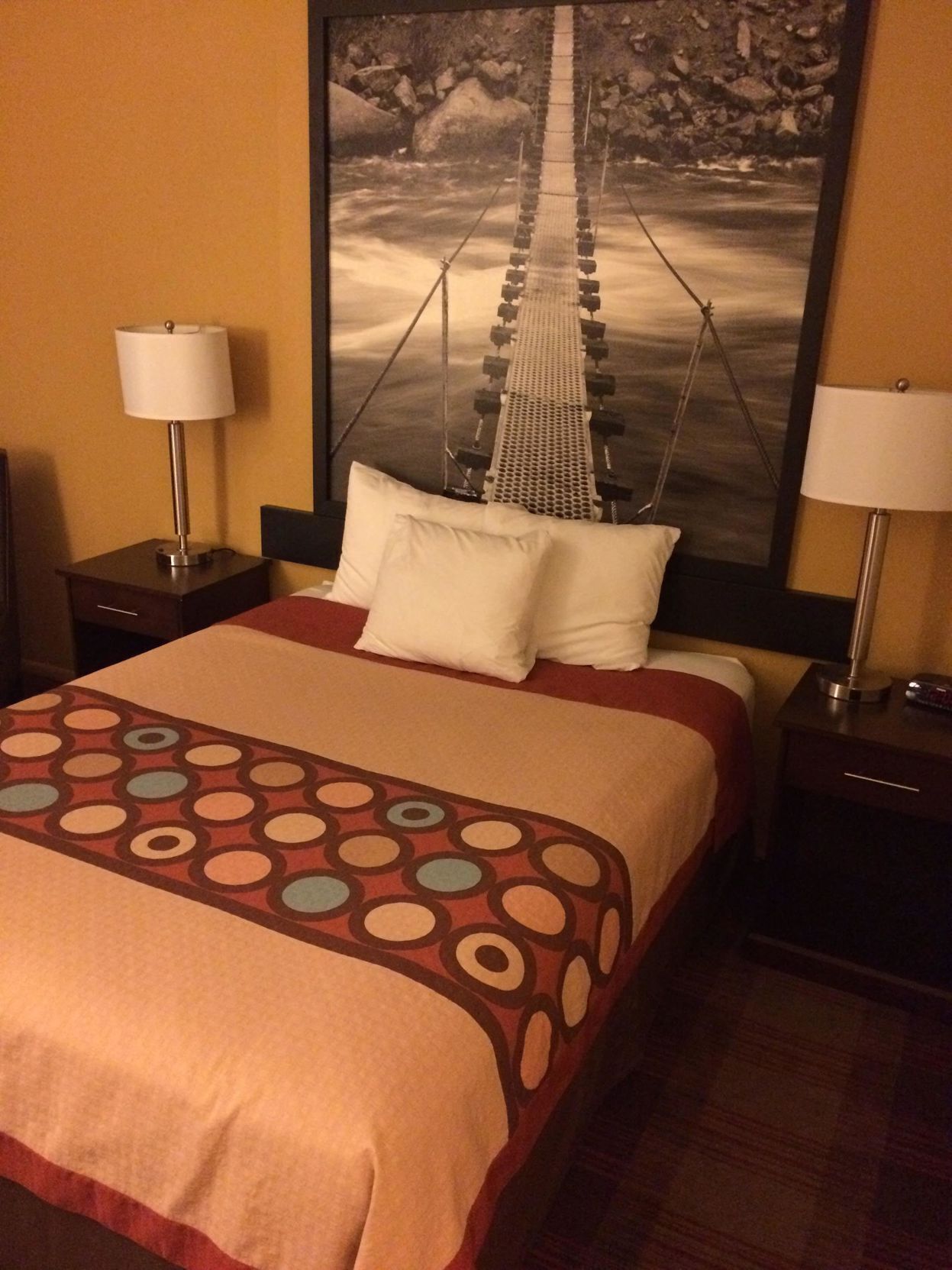 Desk, laptop workspace, blackout curtains, travel cot