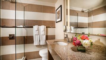 Amenidades de baño de diseñador, secadora de cabello, batas, toallas