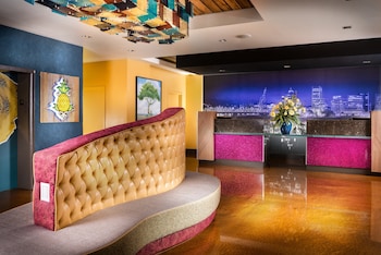 Hotel entrance and lobby at Staypineapple, Hotel Rose, Downtown Portland