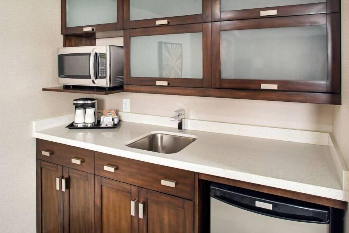 Fridge, microwave, coffee/tea maker