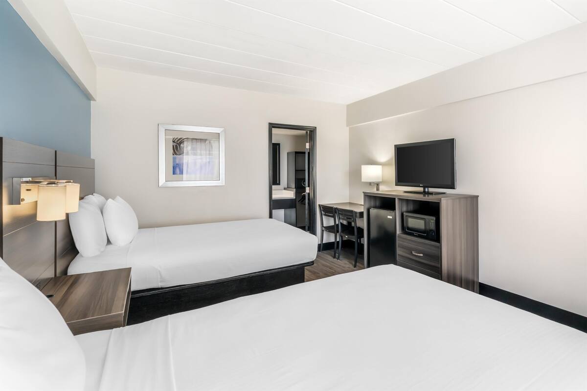 Standard Room, 2 Double Beds, Non Smoking, Refrigerator & Microwave | In-room safe, laptop workspace, blackout curtains, iron/ironing board