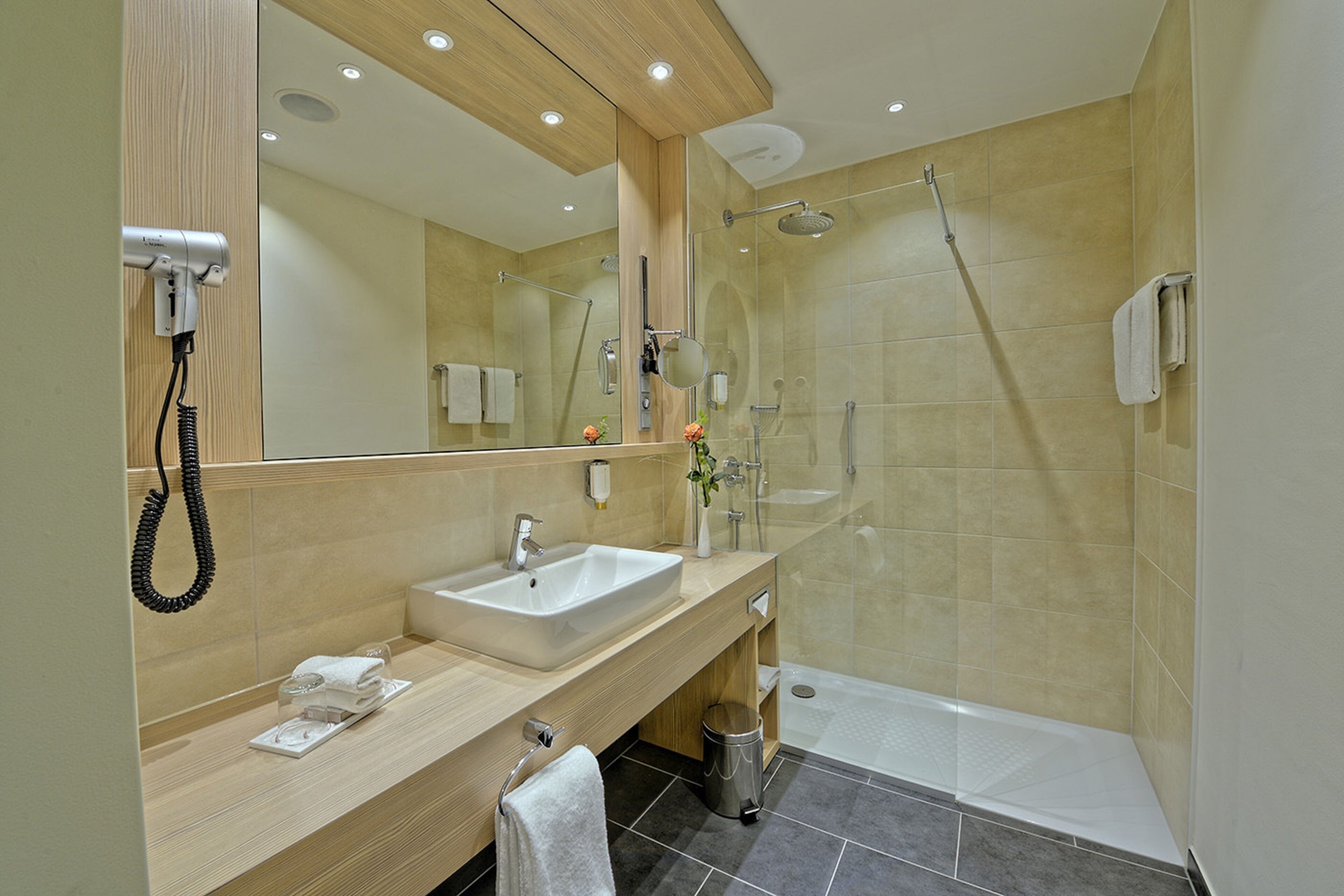 free toiletries, hair dryer, towels